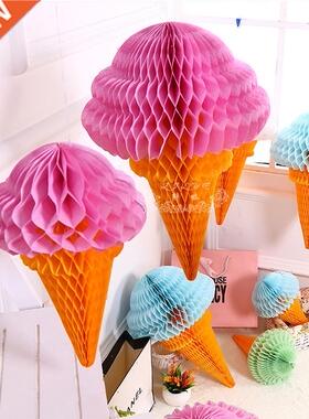 Ice Cream Honeycomb Balls Paper Lanterns Pompoms Wedding Dec