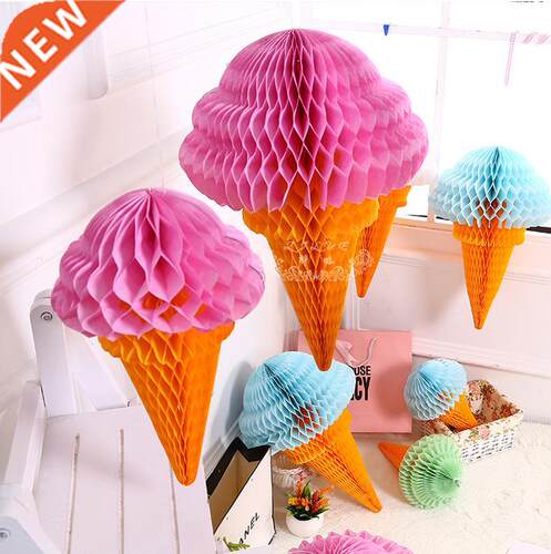 Ice Cream Honeycomb Balls Paper Lanterns Pompoms Wedding Dec