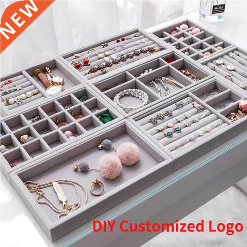 Handmade  Jewelry Box Drawer Storage Organizer Gray Soft