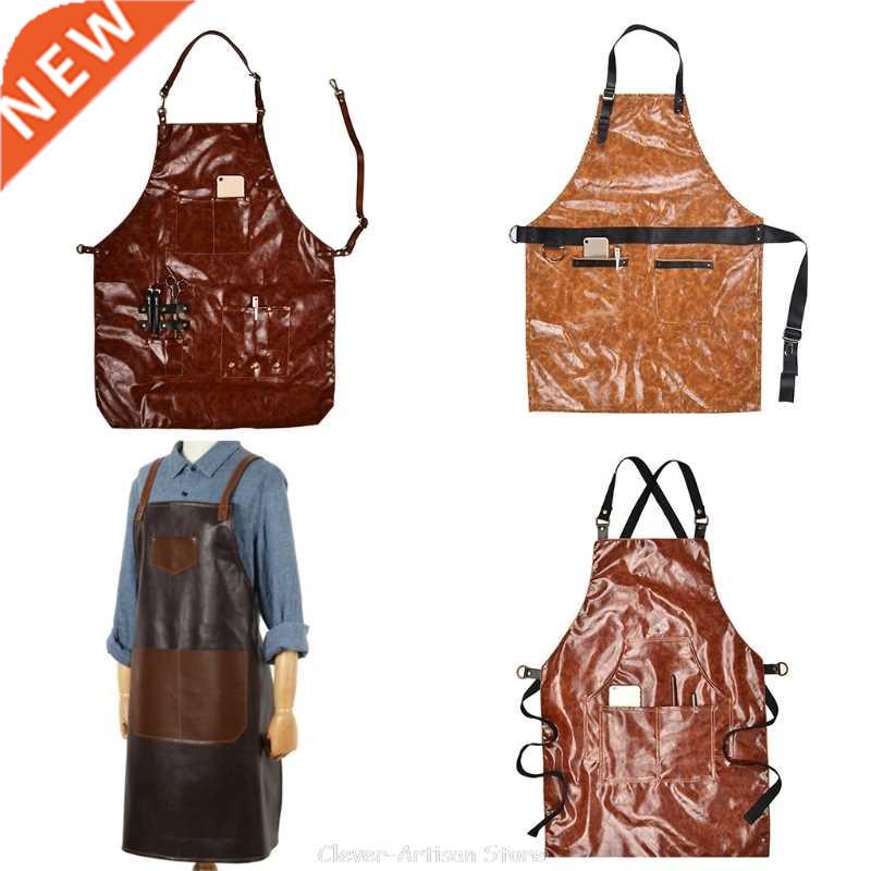 Leather PU Cook Apron Barista Bartender Chef Hairdressing Ap