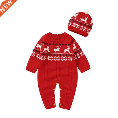Baby Christmas Rompers Long Sleeve Newborn Knit Jumpsuits Ha