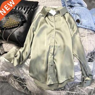 New Spring Autun Woen Fashion Long Sleeves Satin Blouse Vi