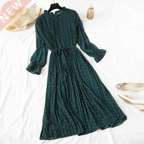 Elegant Polka Dot Women Dress Female Casual Flare Sleeve Off