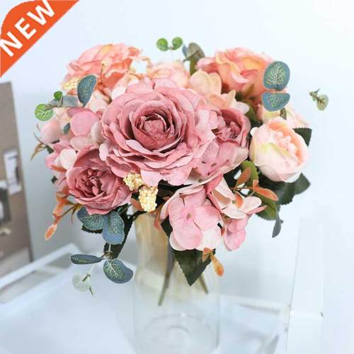Artificial Flowers Retro Silk Rose Bouquet Hydrangea Peony V