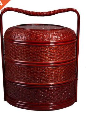 Portable picnic bamboo basket three-layer circular worship