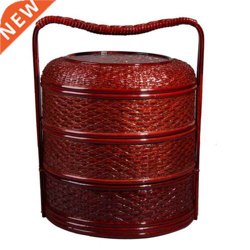 Portable picnic bamboo basket three-layer circular worship