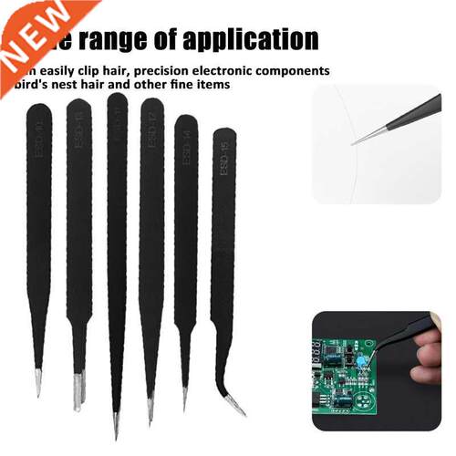 2/6 Pcs ESD Stainless Steel Anti-static Tweezers Maintenance