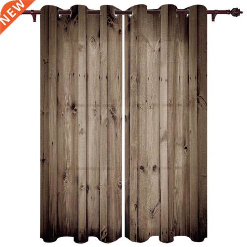Vintage Brown Wooden Board Window Curtains for Bedroom
