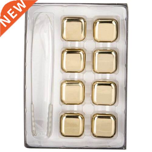 8Pcs Whiskey Stone,Gold Stainless Steel Square Shaped Metal