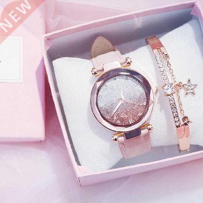 New Women Romantic Starry Sky Wrist Watch Leather Rhineston