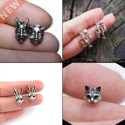 Gothic Horned Demon Baby Face Stud Earrings Vintage Devil Pr