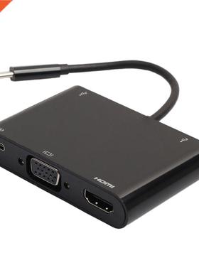 Balck USB.1 TYPE-C to VGA+HDMI USB.0HUB+TYPE-C Charging Mu