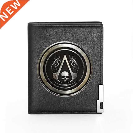 Cool Black Assassin Skull Printing Pu Leather Wallet Men B