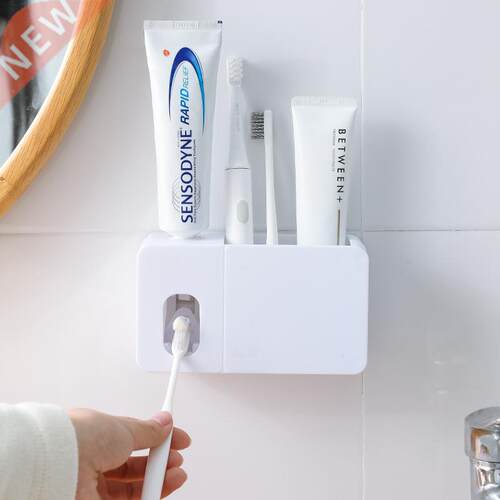 2 In 1 Toothpaste Dispenser With Toothbrush Holder Wall Moun
