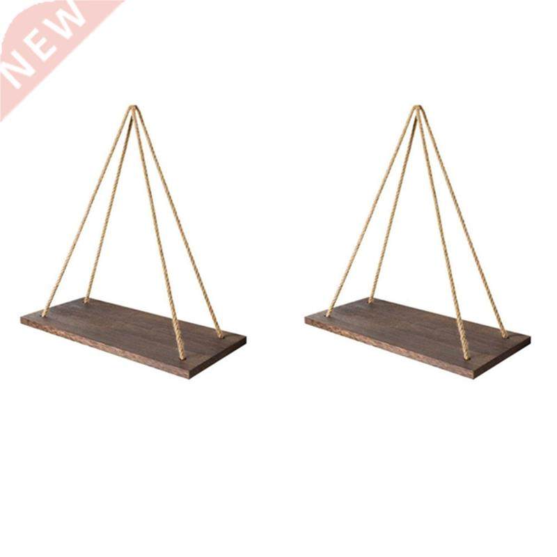 2Pcs Hanging Wooden Wall Floating Shelf Swing With Jute