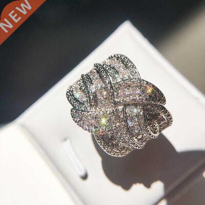 2022 New Bling CZ Zircon Stone S925 Silver Color Band Rings