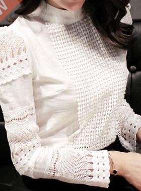 Workwear White shirt long-sleeved Hollow out plus size Chiff