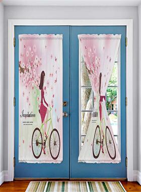 Girl Bicycle Flower Pink Spring Butterfly Door Curtain