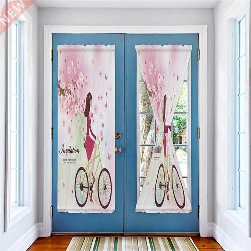 Girl Bicycle Flower Pink Spring Butterfly Door Curtain