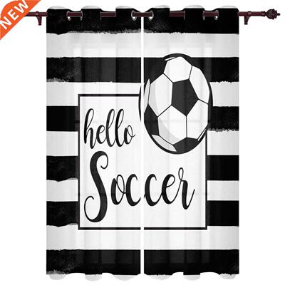 Stripes Hello Footall Watercolor Window Curtains Kitchen