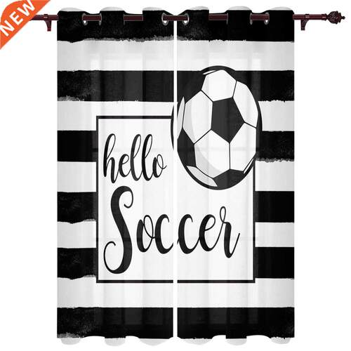 Stripes Hello Footall Watercolor Window Curtains Kitchen
