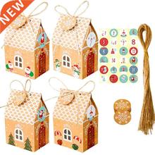 24 Sets Christmas House Gift Box Kraft Paper Cookies Candy B