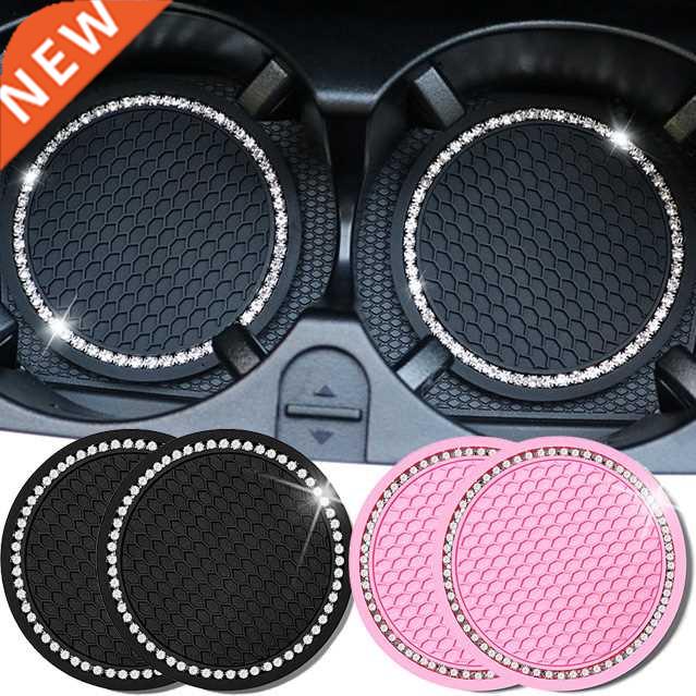 2pcs Non-slp Car Water Cup Pad Damond Rhnestone Rubber Ma