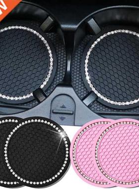 2pcs Non-slp Car Water Cup Pad Damond Rhnestone Rubber Ma