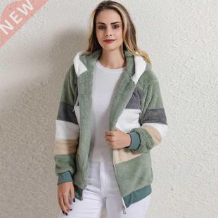 Winter Women's Coat Fashion Casual Stitching Plaid Ladies Cl