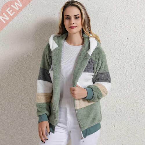 Winter Women's Coat Fashion Casual Stitching Plaid Ladies Cl