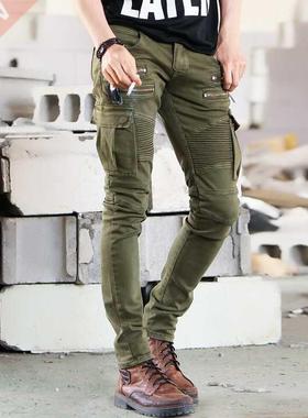 Men's Jeans Green Denim Biker Jeans Skinny New Runway Disres