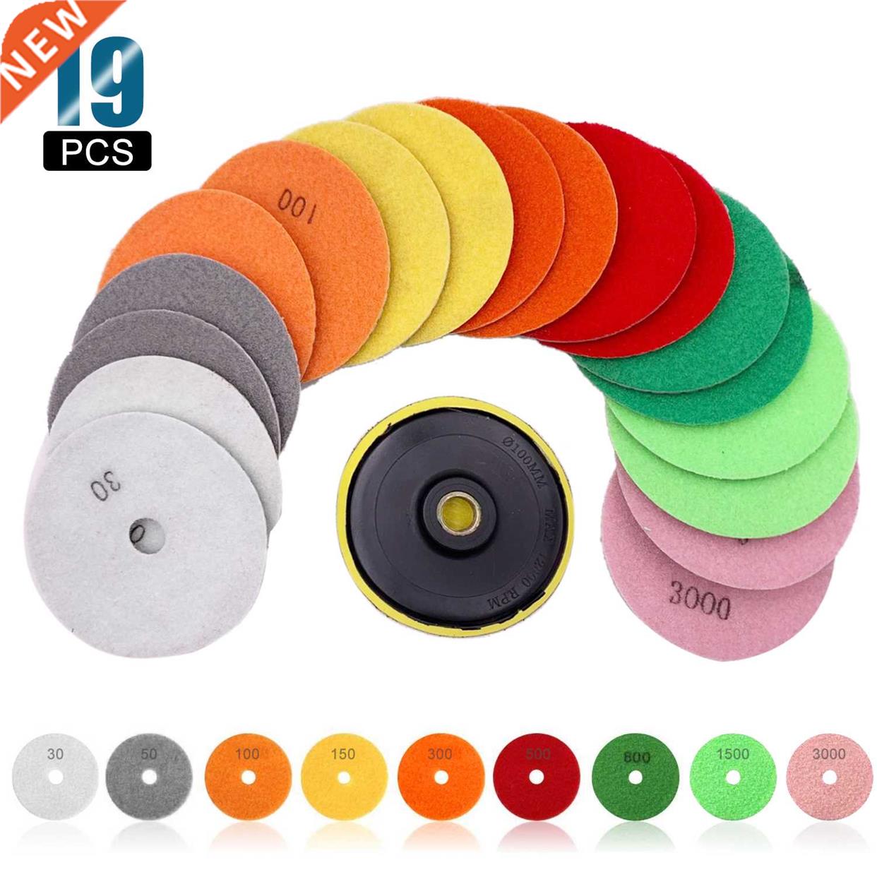 19-Pieces 4 inch Diamond Polishing Pads with 1 Backer Backin