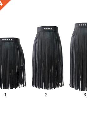 Women Hgh Wast Faux Leather Frnge Tassels Skrt Body Harn