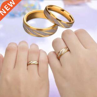 Titanium Steel Couple Rings Gold Wave Pattern Wedding Infini