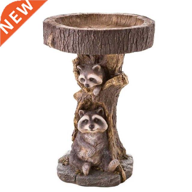 Polyresin Raccoon Birdbath Antique Garden Bird Feeder Resin