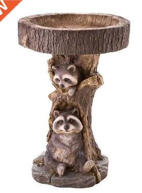 Polyresin Raccoon Birdbath Antique Garden Bird Feeder Resin