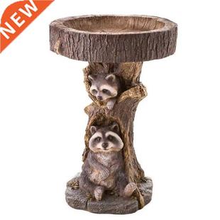 Polyresin Raccoon Birdbath Antique Garden Bird Feeder Resin