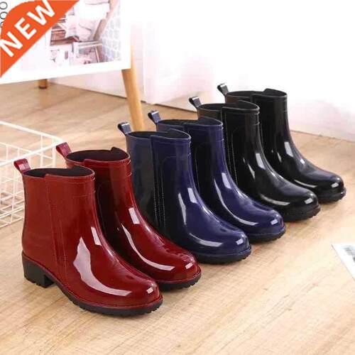 Women Rain Boots Waterproof Rubber Sole Low Heel Winter Shoe