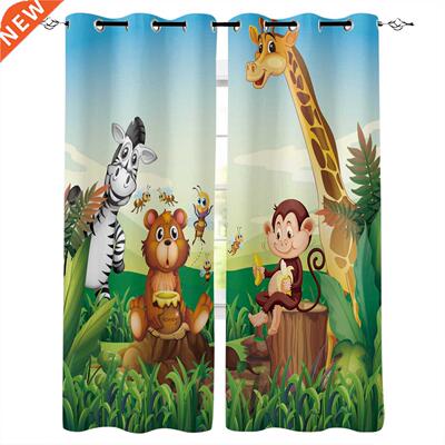 Cartoon Forest Animal Zebra Giraffe Window Curtains Kitchen