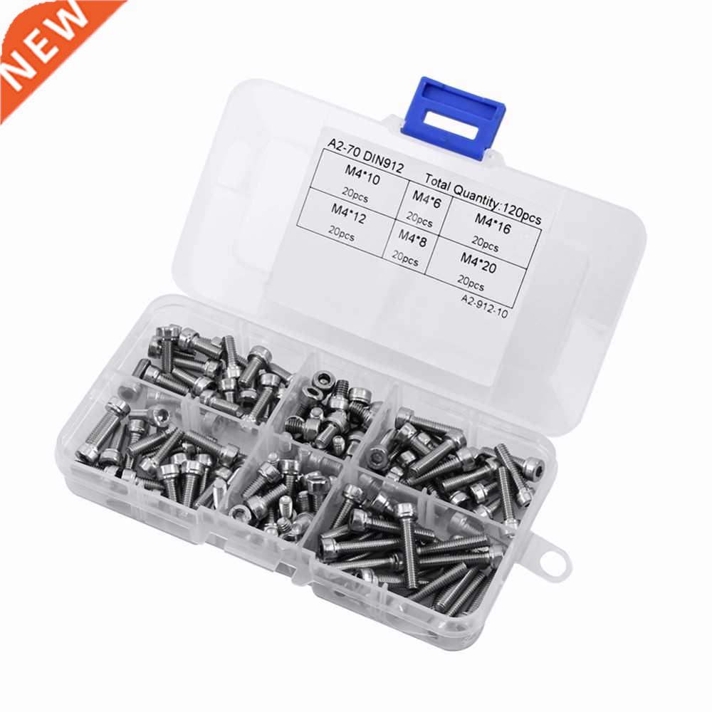 120pcs M4 Hex Screws Cap Head Screws Bolts Assortment Kit Fa