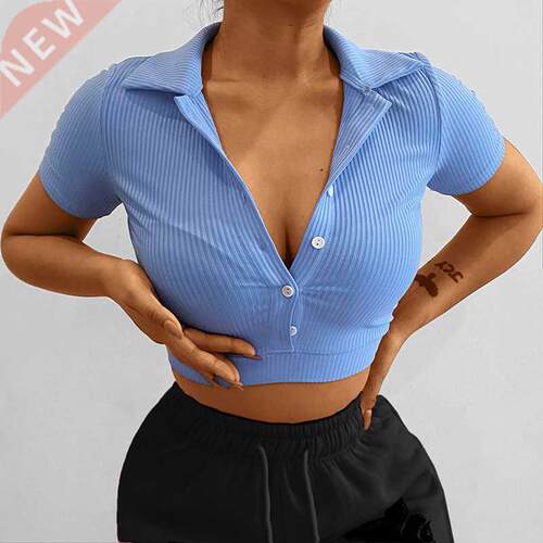 Summer lapel slim slim short sleeve T-shirt solid color casu