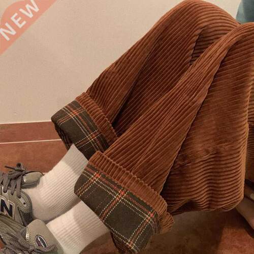 Brown Corduroy Pants Women High Waist Soft Girl Kawaii Korea