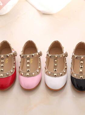 2021 New Girls Sandals Rivets Single Shoes Kids Leather Shoe