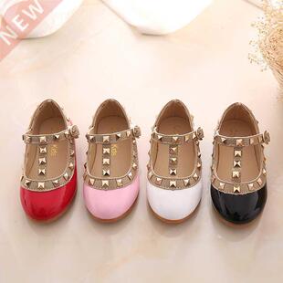 2021 New Girls Sandals Rivets Single Shoes Kids Leather Shoe