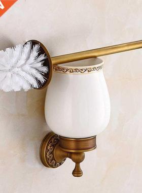 Antque Brushed Brass Carved Wall Mounted Tolet Brush Hold