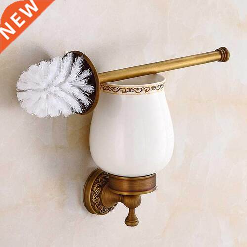 Antque Brushed Brass Carved Wall Mounted Tolet Brush Hold