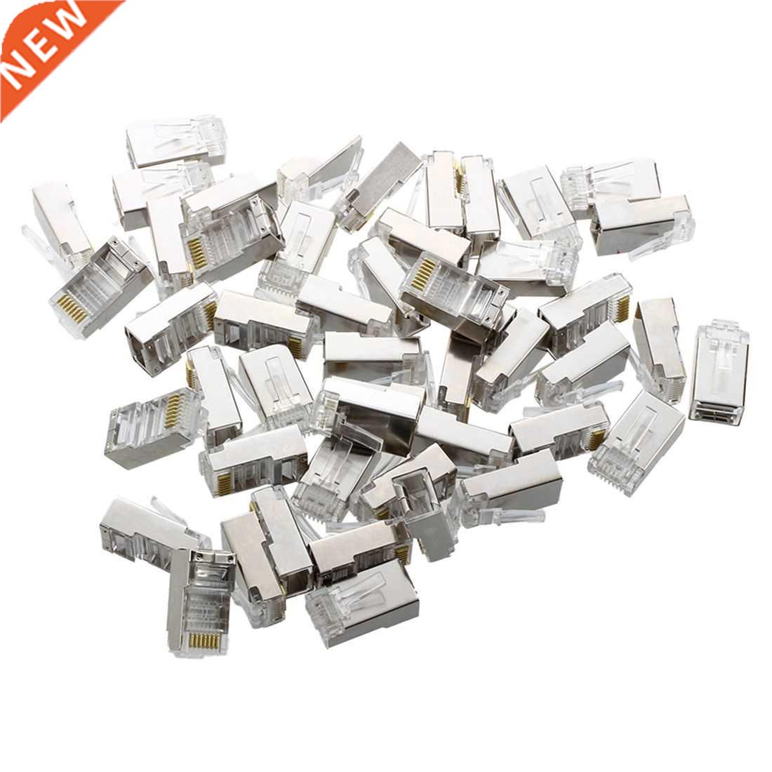 50 Pcs Silver Tone Shielded RJ45 8P8C Network Cable CAT5 End