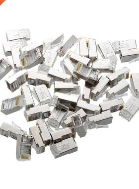 50 Pcs Silver Tone Shielded RJ45 8P8C Network Cable CAT5 End