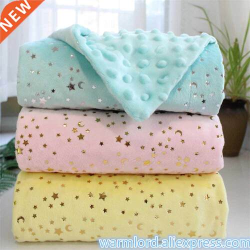 2 layers Plushed Dot Coral Fleece Bronzing Golden Stars Moon