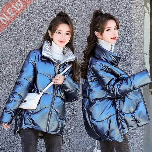 2021 New Women's Winter Jacket Glossy Parka Stand Callor Dow
